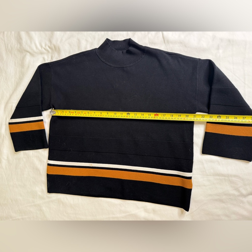 Hobbs London Black Mock Neck Sweater Striped Camel Ivory Knit Pullover Medium - Picture 10 of 11